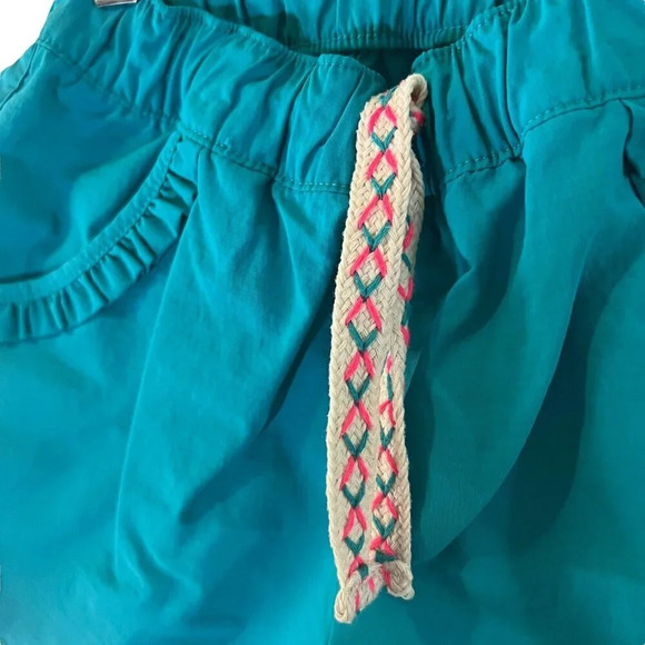 Cat & Jack Blue Shorts Medium Size 7/8 Ruffled Pockets Embroidered Drawstring - Picture 3 of 4